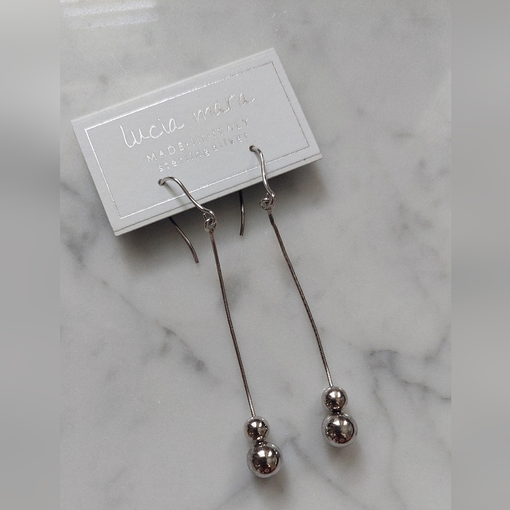 LUCIA MARA - Silver Drop Earrings with Spherical Beads